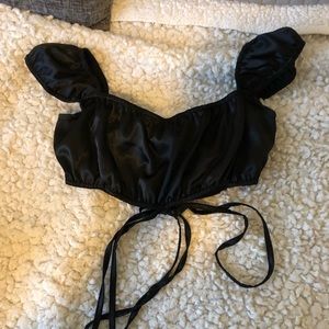 Black Satin Tie Crop Top - Never worn!!